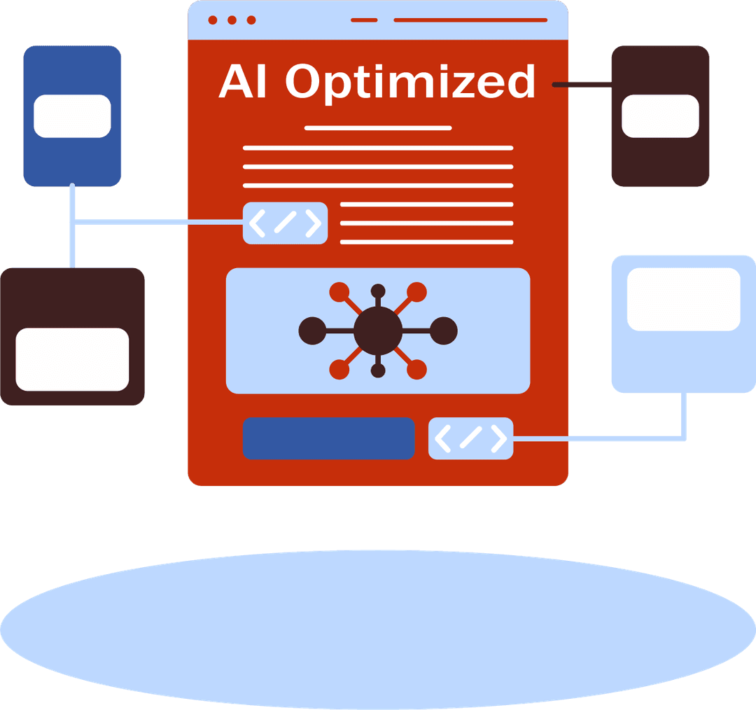 Illustration of business credibility and operations dashboard with website, checklist, calendar, video content, and customer messages